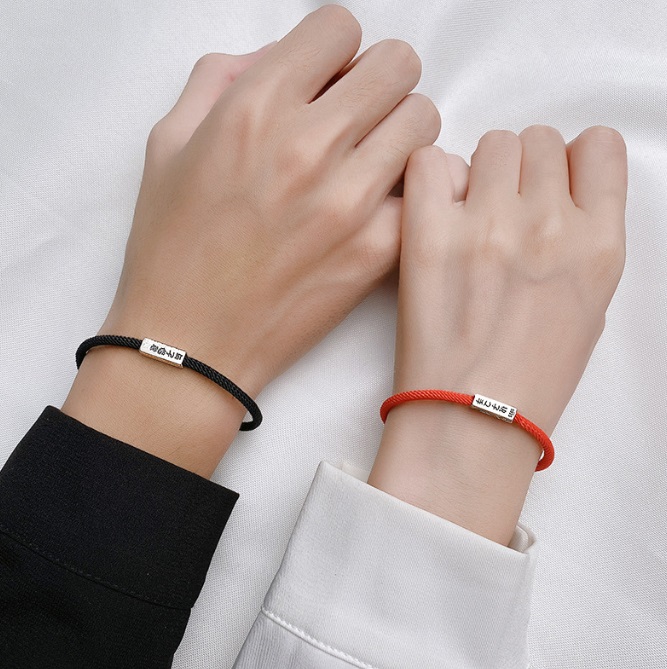 925 Sterling Silver Rope Set Couple Magnetic Bracelet 